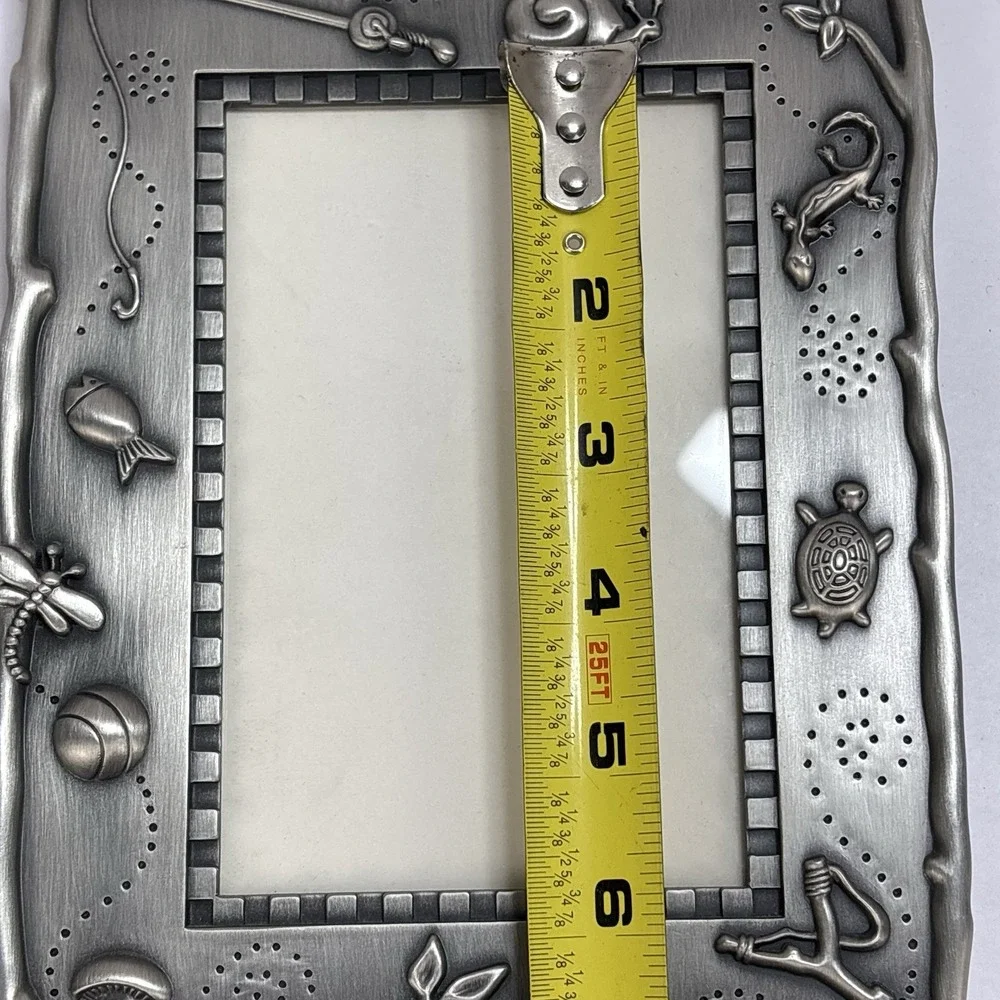 Burnes Of Boston Picture Frame Pewter Boys Outdoor Fishing Snail Lizard